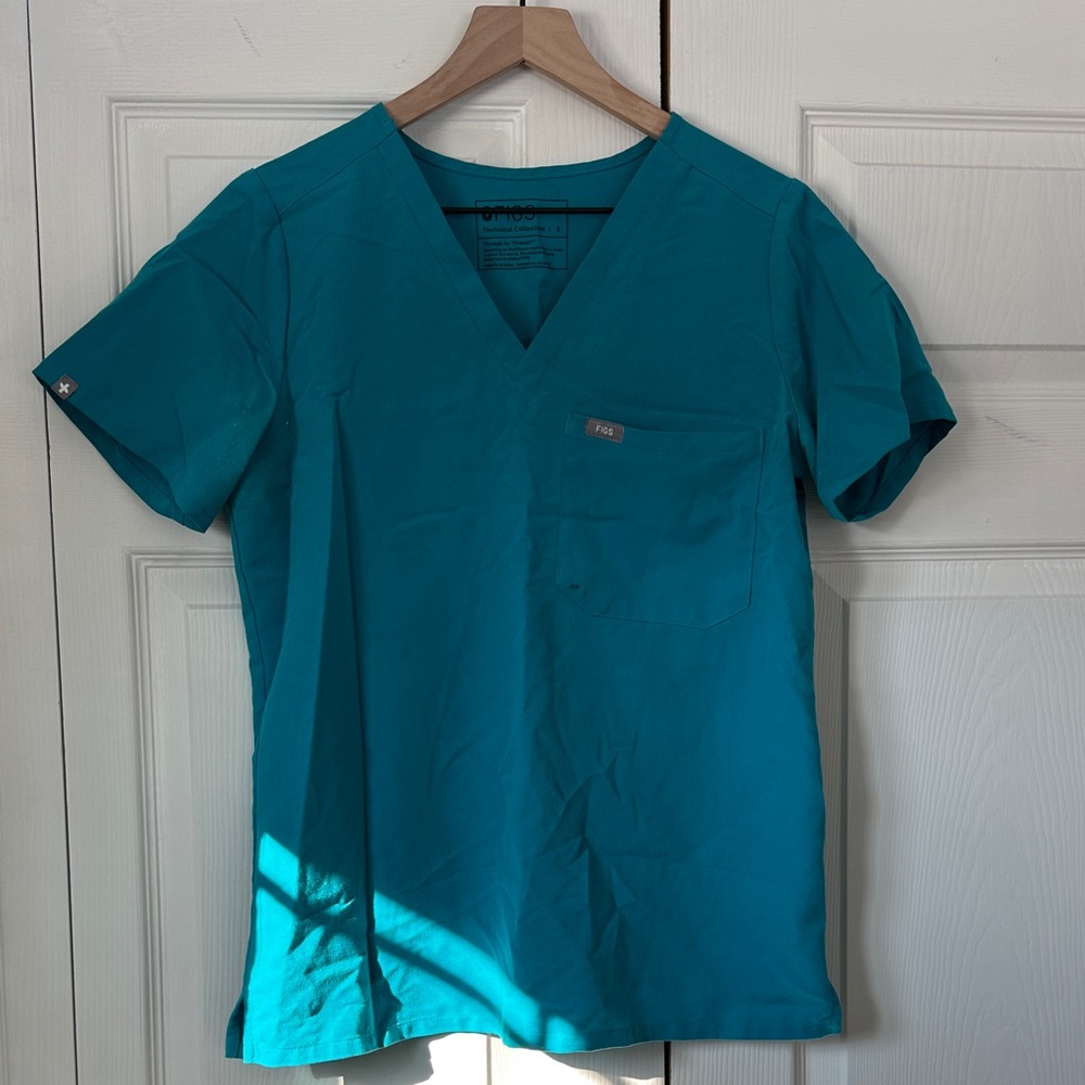 Figs Teal V-Neck Scrub Top